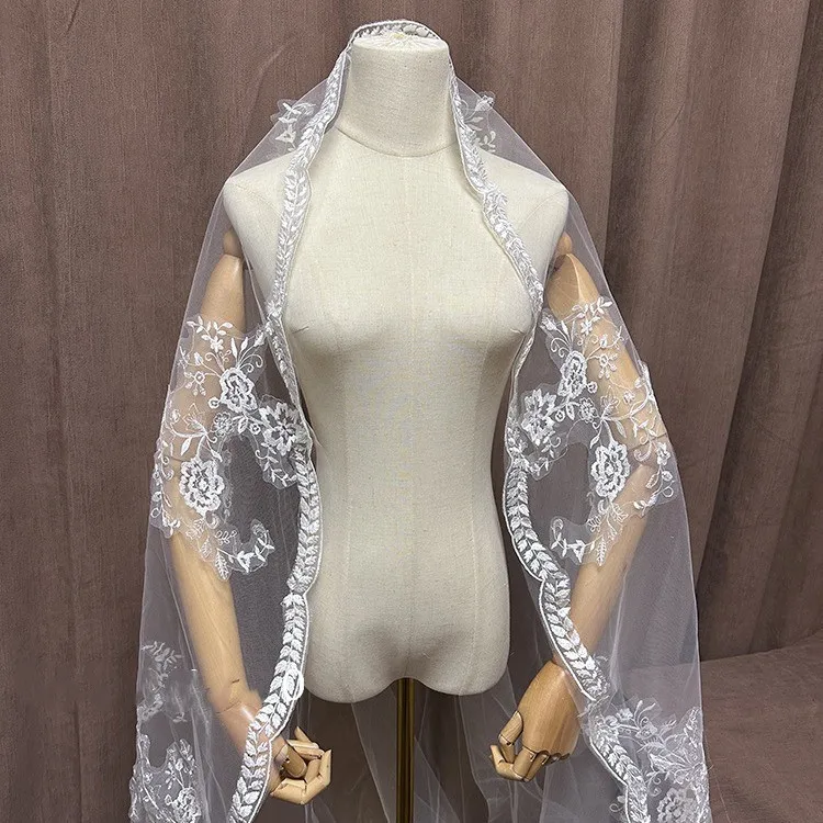 Wedding Veil All Lace Edge Long Luxurious Bridal Veil White/ivory With Comb Tulle Cathedral Velo De Novias Wedding Accessories