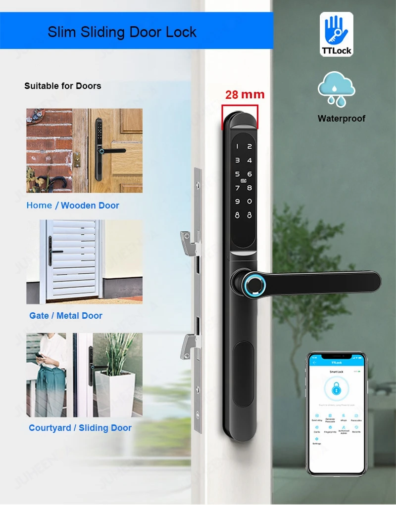 TTLock App Smart Aluminum Door Lock Waterproof Fingerprint Digital Password RFID Card Remote Electronic Sliding Glass Door Lock