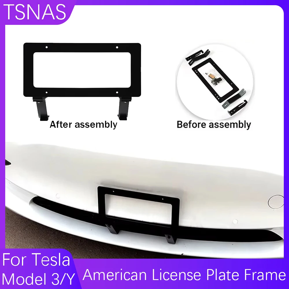 

Front License Plate Frame for Tesla Model Y 2017-2024 American Standard No Drill Aluminum Alloy Black Car Plate Frame