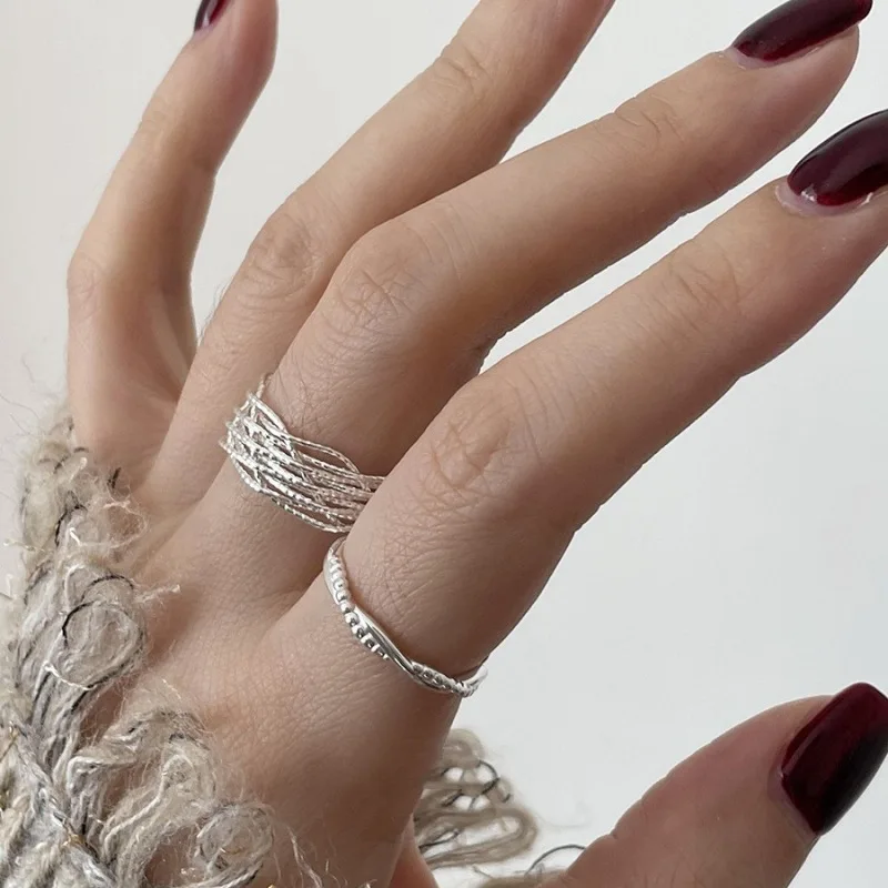 925 Sterling Silver Geometric Line Fried Dough Twists Opening Adjustable Rings for Women Fine Jewelry Minimalist Accessories