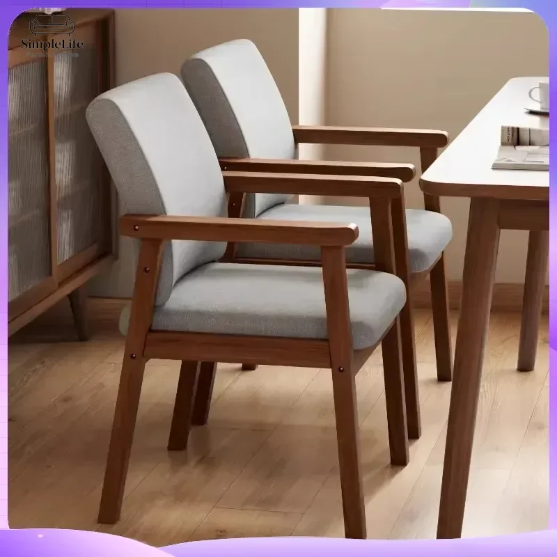 Solid Wood Dining Chair with Armrests Backrest Soft Seat Modern Ergonomic Coffee Chair for Living Room Kitchen Office Home