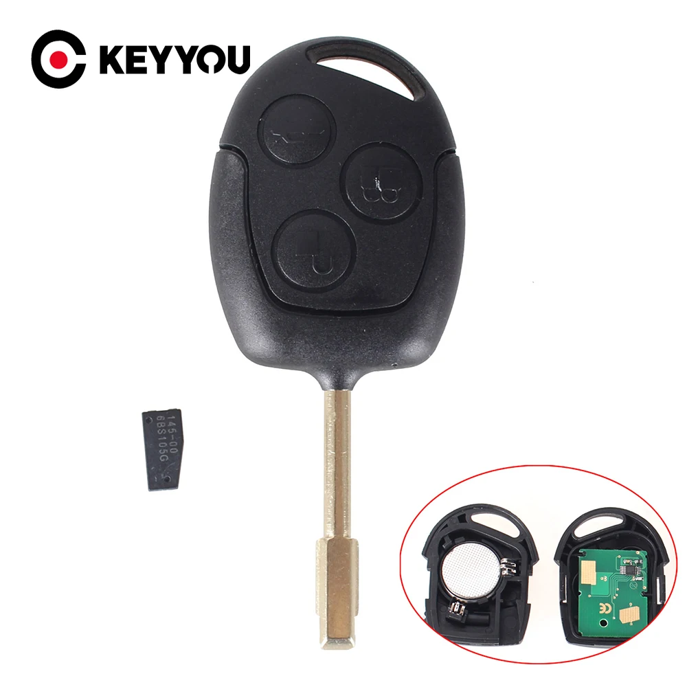 

KEYYOU Remote Keyless Entry Key Fob For Ford Mondeo Fiesta Focus Ka Transit 4D60 Chip FO21 Blade 3 Buttons 433MHZ