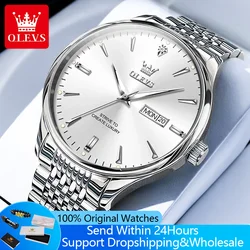 OLEVS 2929 Men Quartz Watch Original Waterproof Business Man Wristwatch Steel Strap Dual Calendar Luminous Fashion Watch For Men