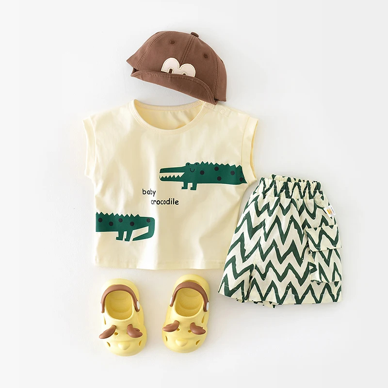 Milancel 2024 New Summer Baby Tee Set Infant Boys Girls Cartoon Crocodile T-shirt Shorts 2-Pcs Suit Toddler Cotton Outfit