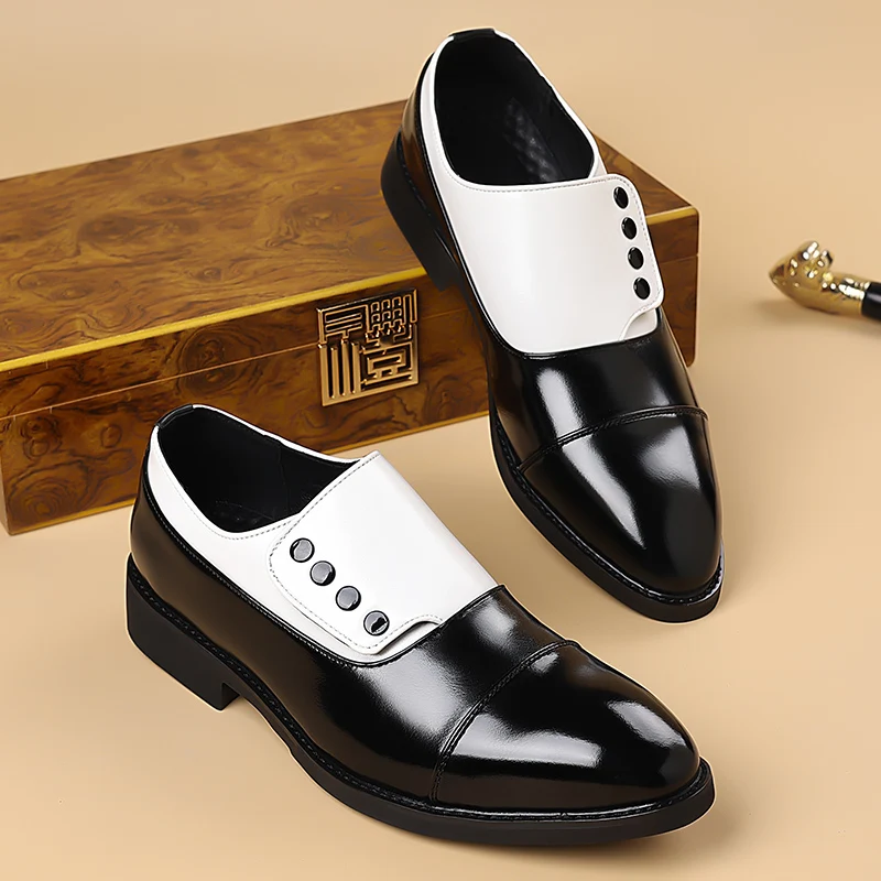 Men Color Block Leather Loafers Comfortable Slip On Shoes Luxury Texture Business Casual Shoes For Office Dating Banquet Formal