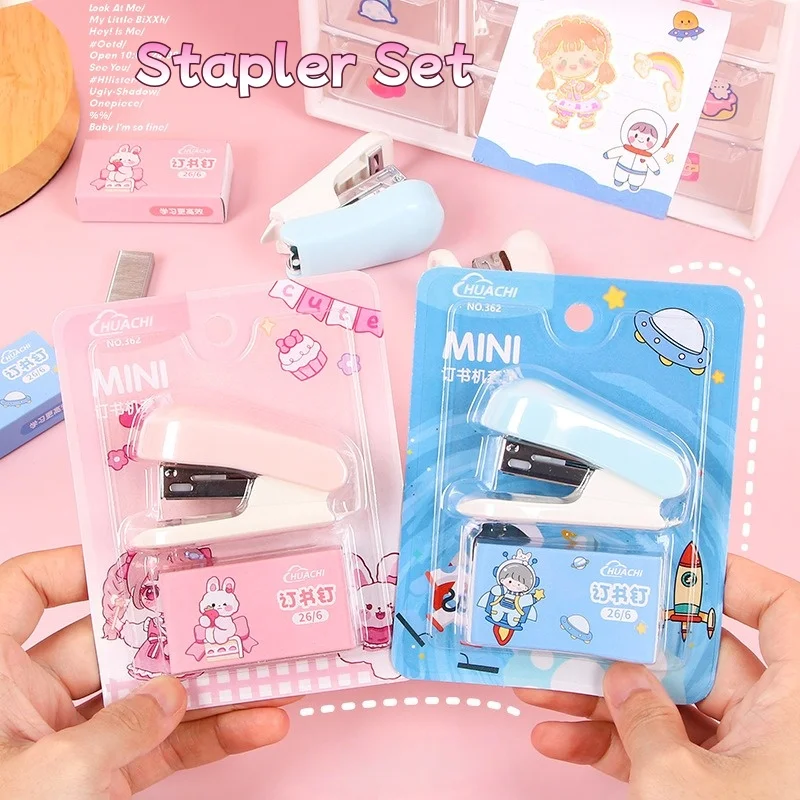 

Мультяшный степлер, набор мини-размер, милые студенческие канцелярские принадлежности, многофункциональная переплетная машина, степлер для переплета бумаги