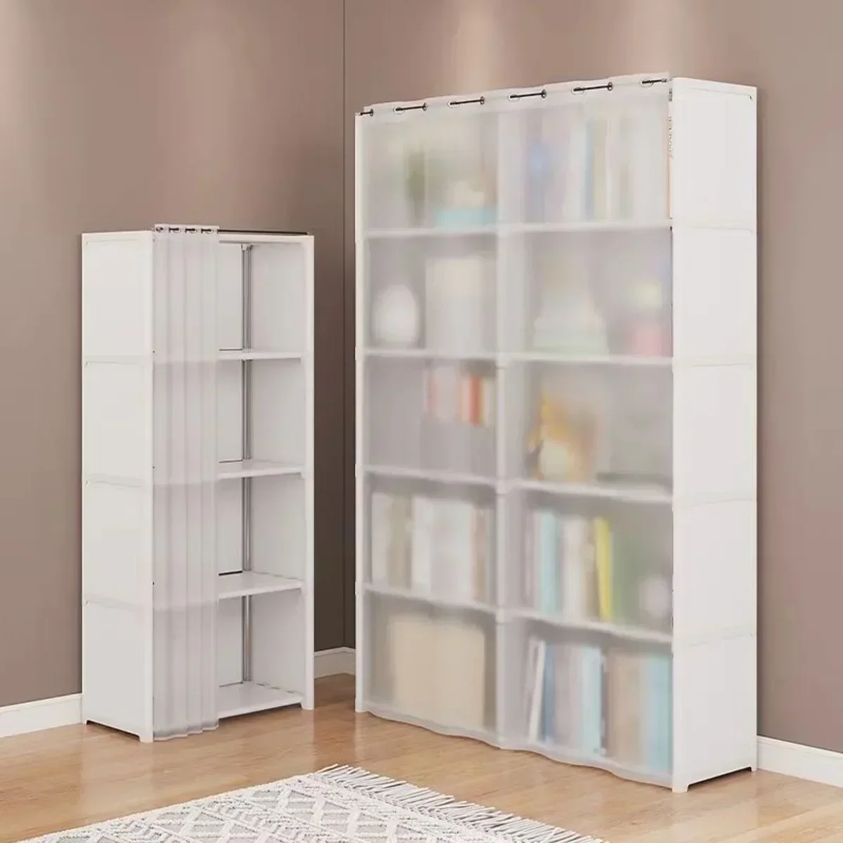 Multi-layer Storage Rack Dustproof Wardrobe Storage Cabinet Multifunctional with Curtains Portable