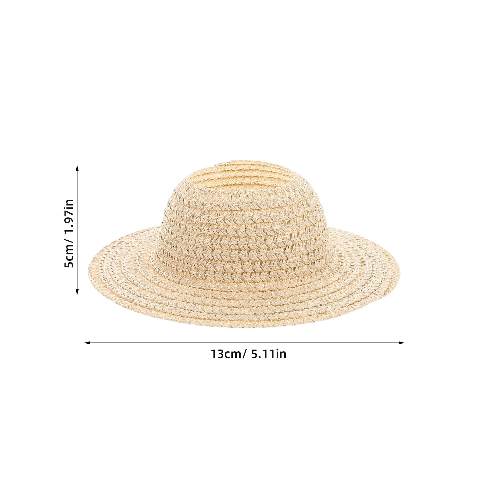 Mini Woven Straw Hat 17Cm Wide Brim Hollow Design Lightweight Breathable Sun Hat for Women Beach Vacation DIY Craft Dollhouse