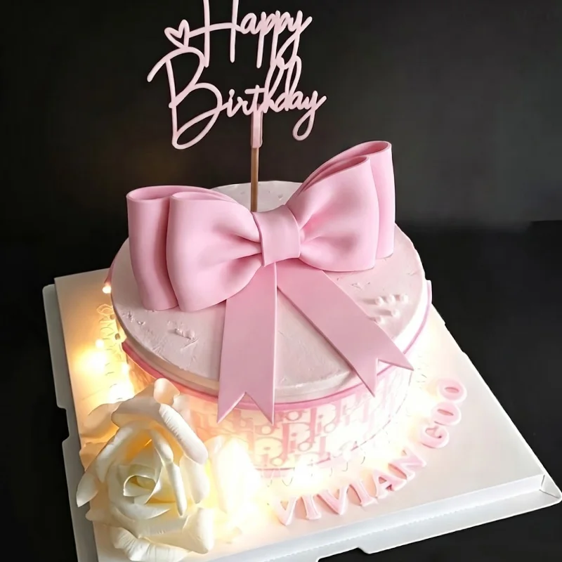 Pink Bow Cake Toppers EVA Foam Bowknot Cake Decorations for Wedding Birthday Baby Shower Party Supplies DIY Gift Box Wrap Decor view 2