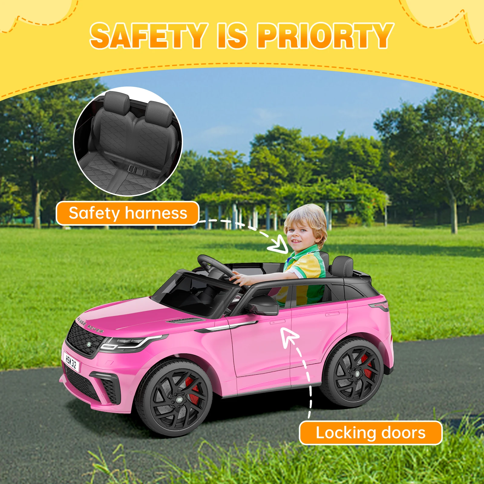 12V Licensed Land Rover Ride-On Car for Kids - Battery Powered Electric Vehicle Toy, Parental Remote, MP3 Player, LED Lights, Rocking Function, Pull Rod - For Children Ages 3-8