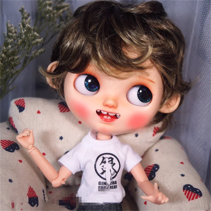 

Blythes doll wig fits into the 1/6 style male European style curly hair with highlights dark brown mixed light imitation mohair