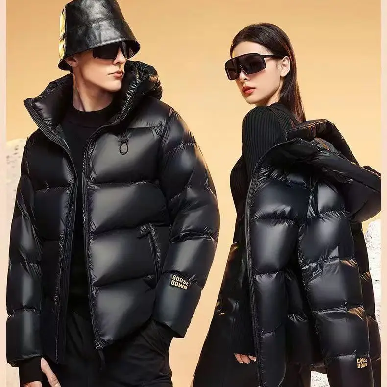 KIDCRKJ Women's Hooded Cotton Coat Women Black Puffer Jacket Female New Luxury Padded Jacket Ladies Winter Waterproof Jacket