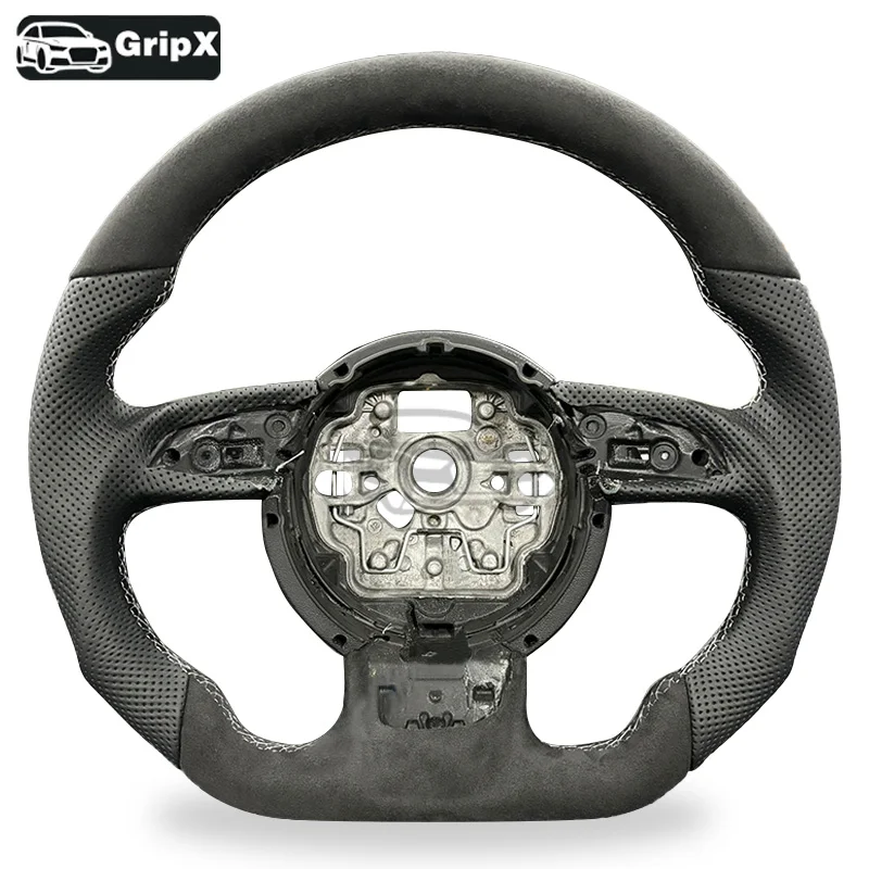 

Спортивный руль с плоским дном из алькантары для Audi A6 C7, многофункциональный спортивный руль из алькантары с плоским дном и полукоро из кожи