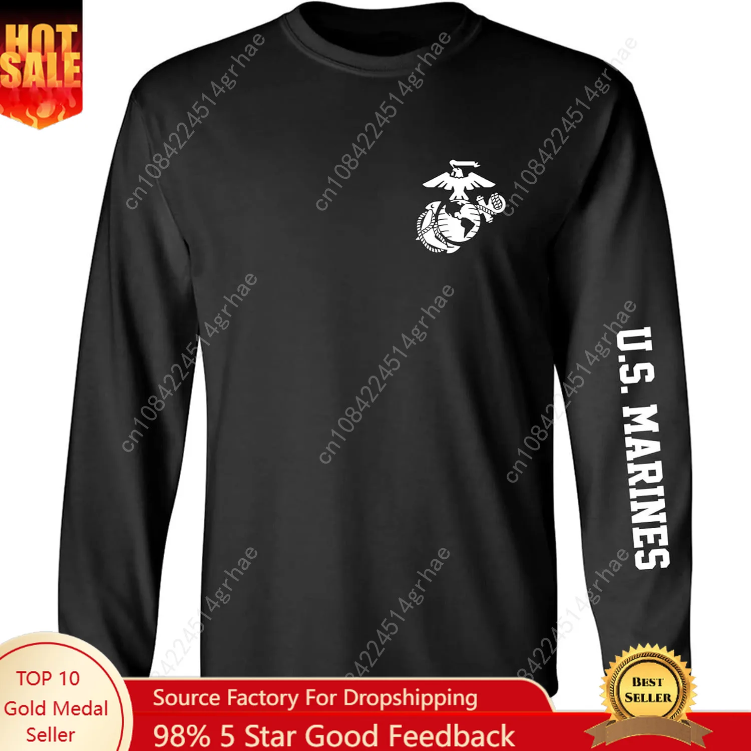 تي شيرت Zerogravitee U.S. Marines بأكمام بيضاء مطبوع للبالغين بأكمام طويلة