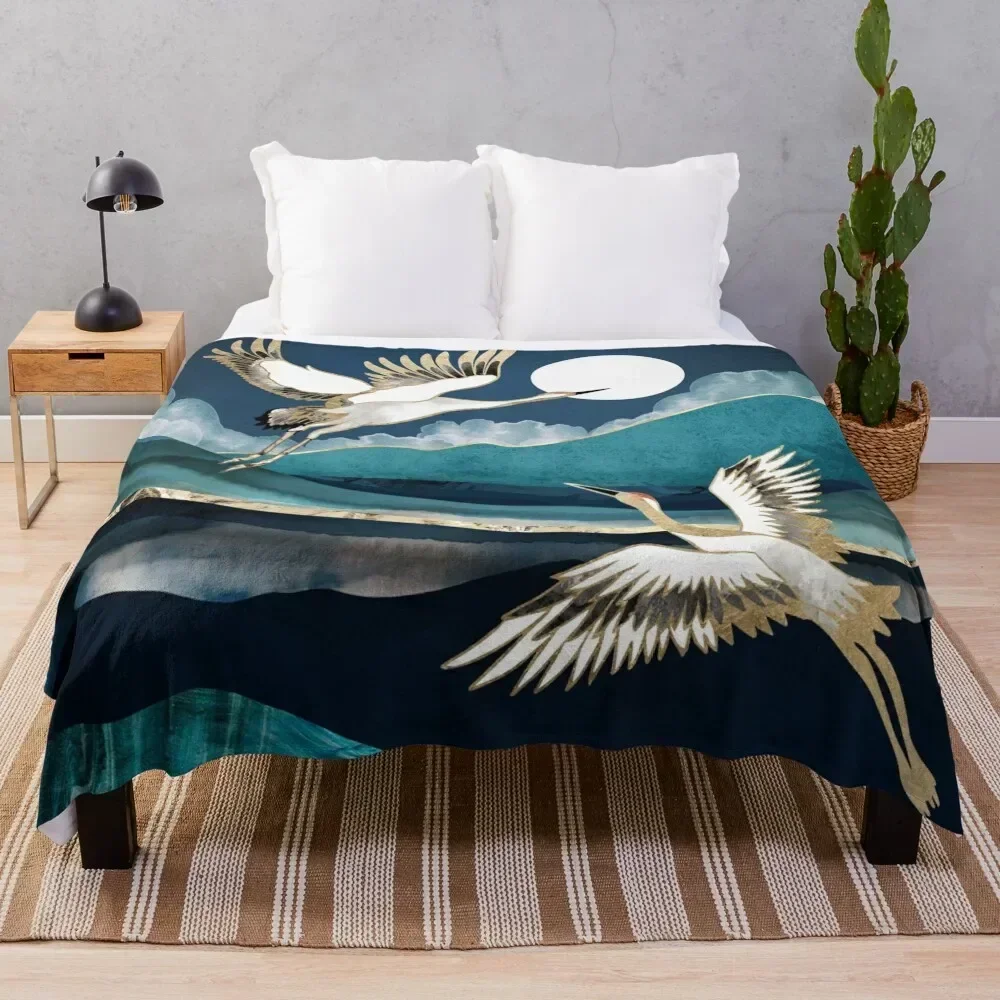 

Midnight Cranes Throw Blanket Modern Design Soft Blanket for Home Decor