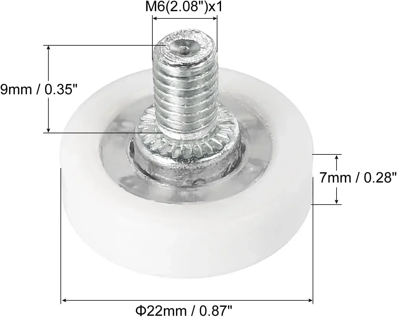 Plastic Drawer Pulley Replacement Wheels  Threaded Rod Size M6x1  Wheel Diameter 19mm  22mm  25mm  26mm  29mm  Pack of 8