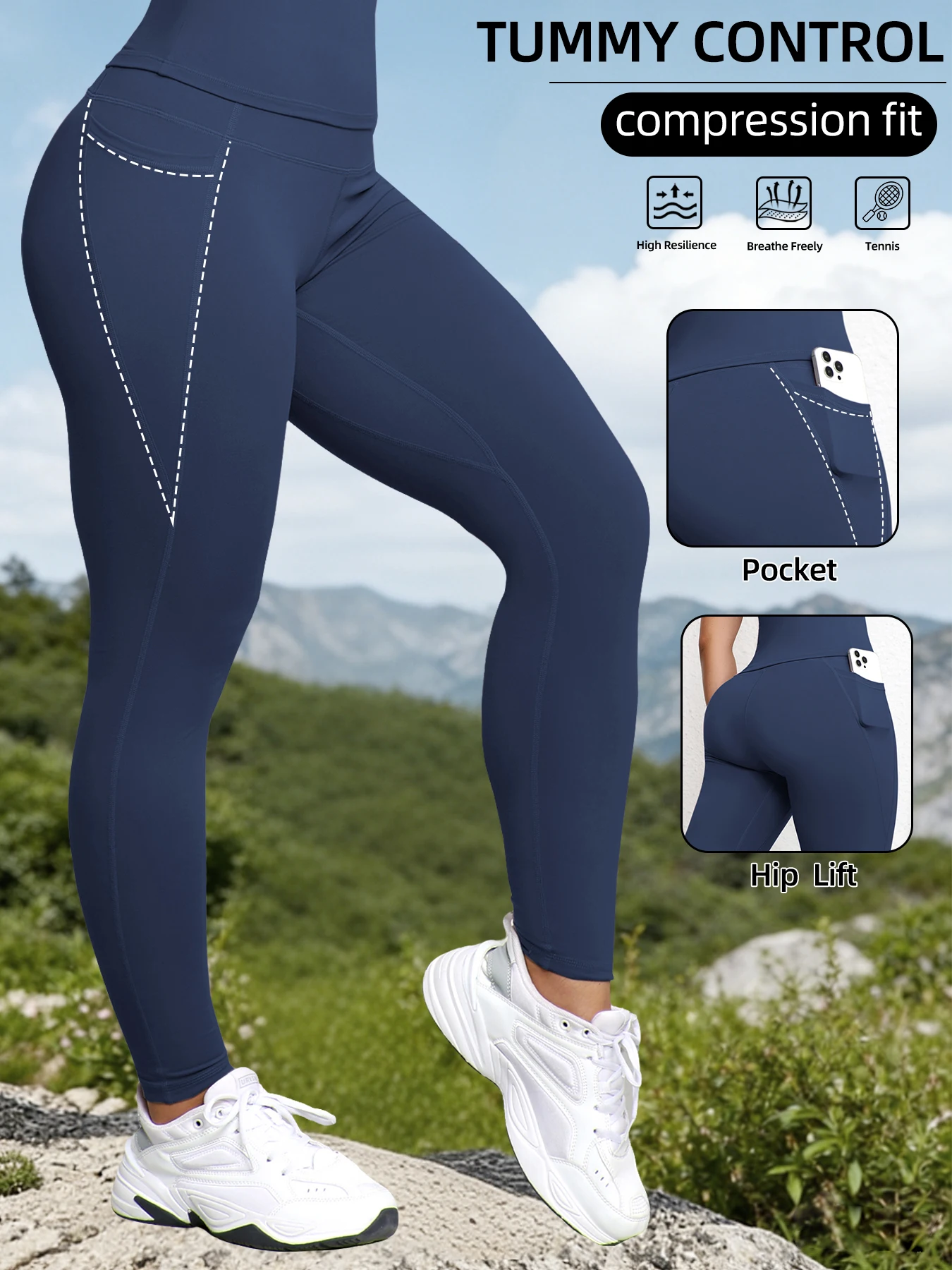 Women's High Waist Leggings With Pockets Stretch Yoga Pants Tights Push Up Fitness Running Sportswear Solid Color Pants