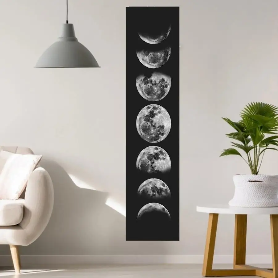 Wandteppich mit Mondphasen, Schwarz-Weiß, Sternenhimmel, Mondmuster, bedruckt, Bohemian-Stil, Wandbehang, Wandbild, Heimdekoration