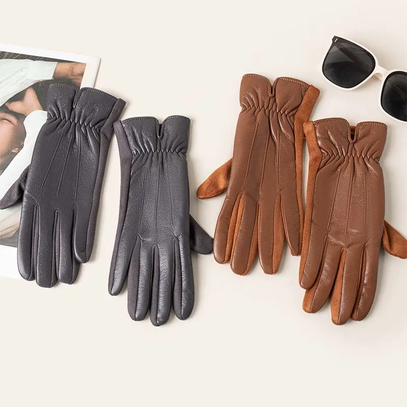 New Warm and Thick Windproof Commuting Gloves for Autumn and Winter, Men's Style, Touch Screen Gloves for Women