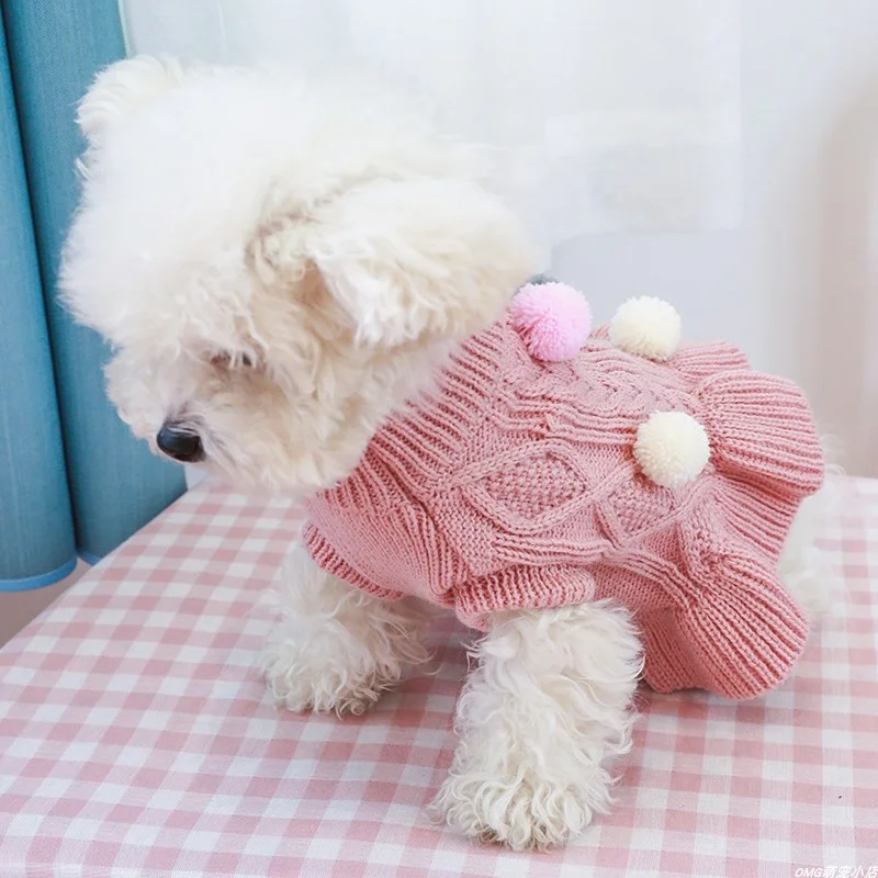 1PC Pet Clothing Cat Pink Pullover Elastic Ball Woolen Skirt Sweater Suitable for Small and Medium Dogs