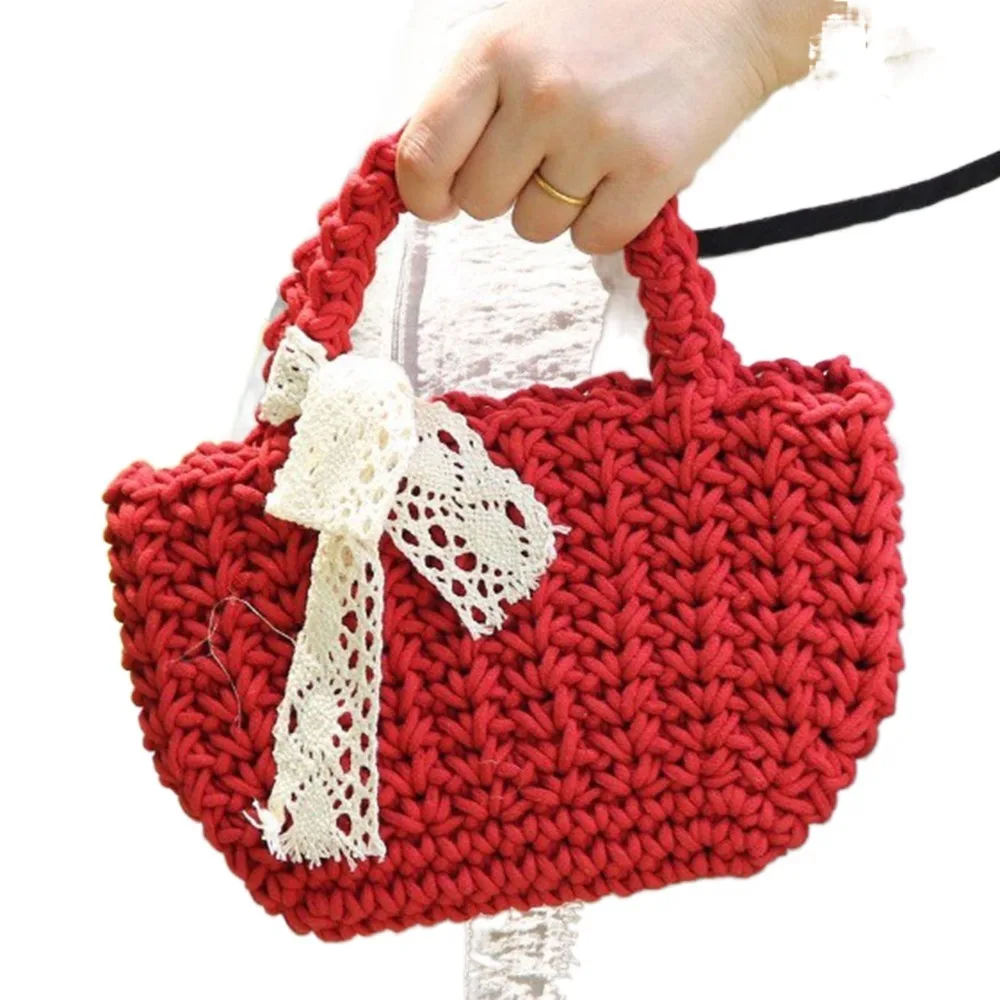 

Handmade Hollow Out Beach Straw Bag Lace Bowknot Large Capacity Braided Underarm Bag Tote Elegant Knitted Handbag Shopping