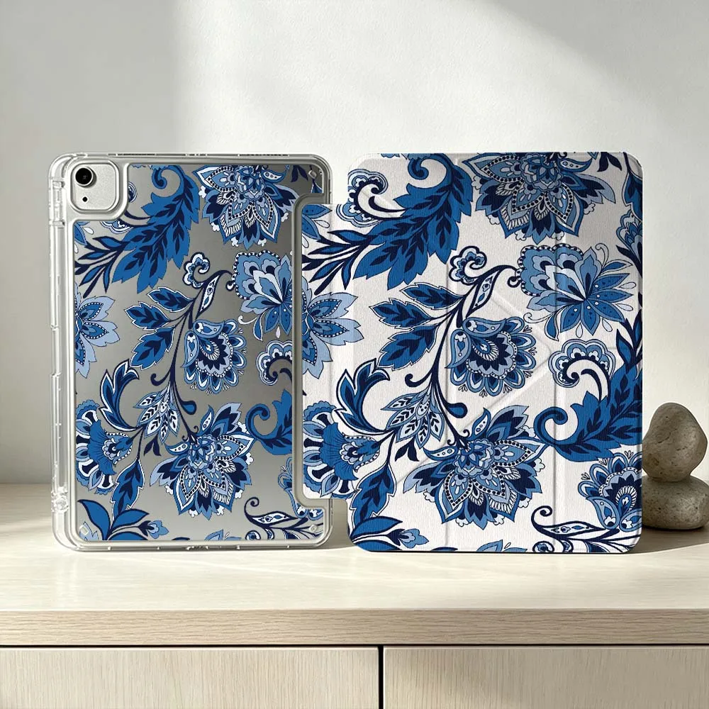 

Artistic Blue Flowers Soft For iPad Pro Air mini 6 5 4 3 2 1 11th 10th 6th 5th M5 M4 M3 M2 9gen Foldable 3Y Tablet Case