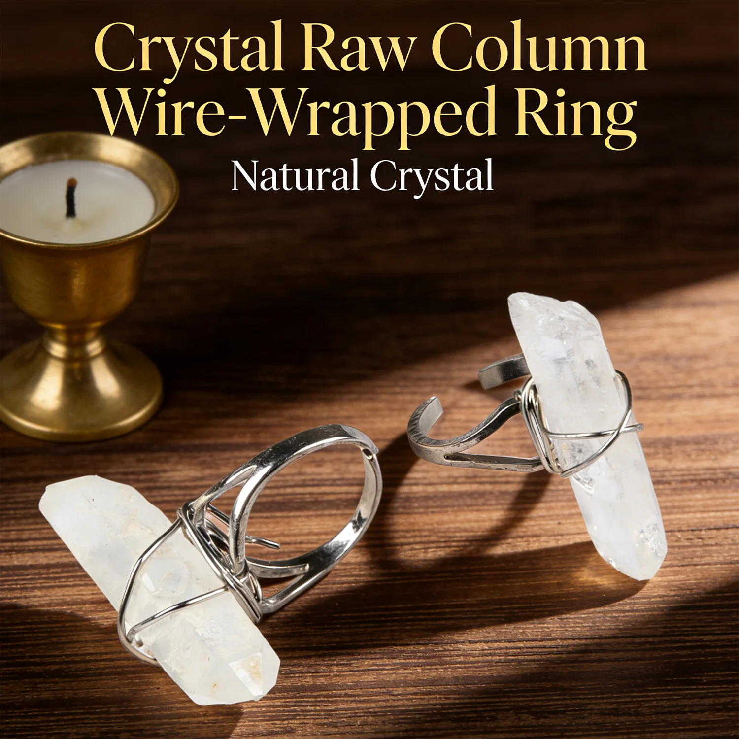 VGDS Crystal Rough Column Ring Handmade Exaggerated Wire-Wrapped Design European American Style Gift for Women