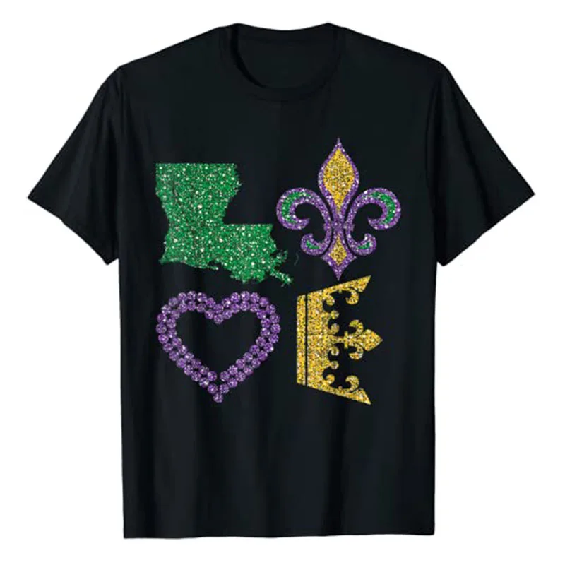 Women's Mardi Gras Shirt I Love Mardi-Gras Distressed Gifts T-Shirt Aesthetic Clothes Graphic Tee Tops Ladies Clothing Blouses