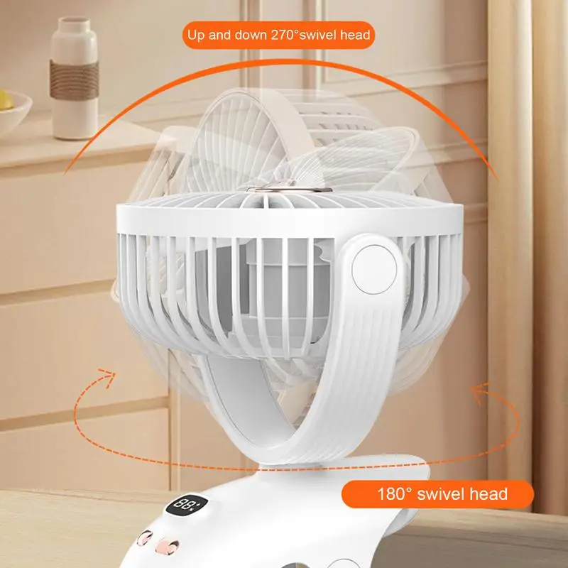 Portable Clip On Fan Small Multifunctional LED Display Personal Fan Desk Fans Portable Fan With Night Light And5 Wind Speeds For