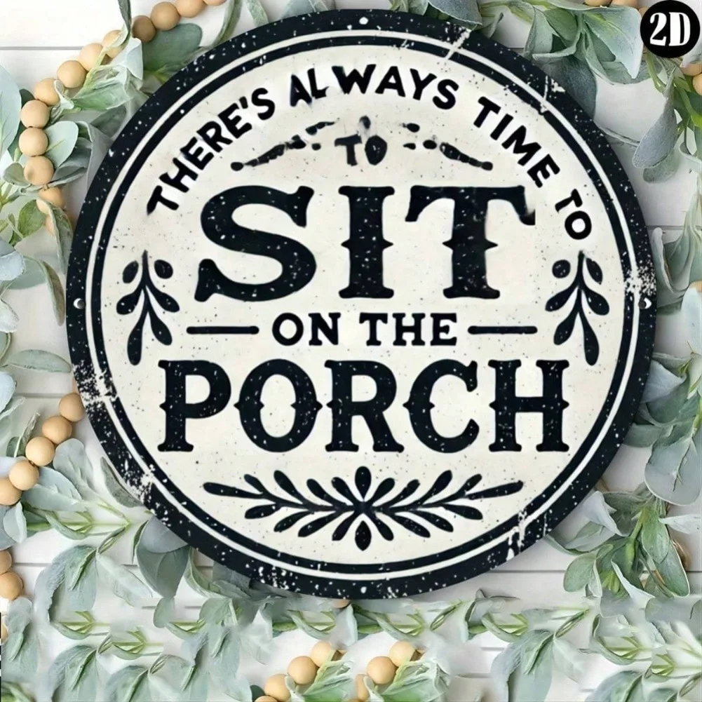 

«Мы всегда время сидеть на крыльце» Металлическая табличка в деревенском стиле 1 шт. — 7,8x7,8 дюйма Настенное искусство, декор с случайными отверстиями для свадьбы/вечеринки