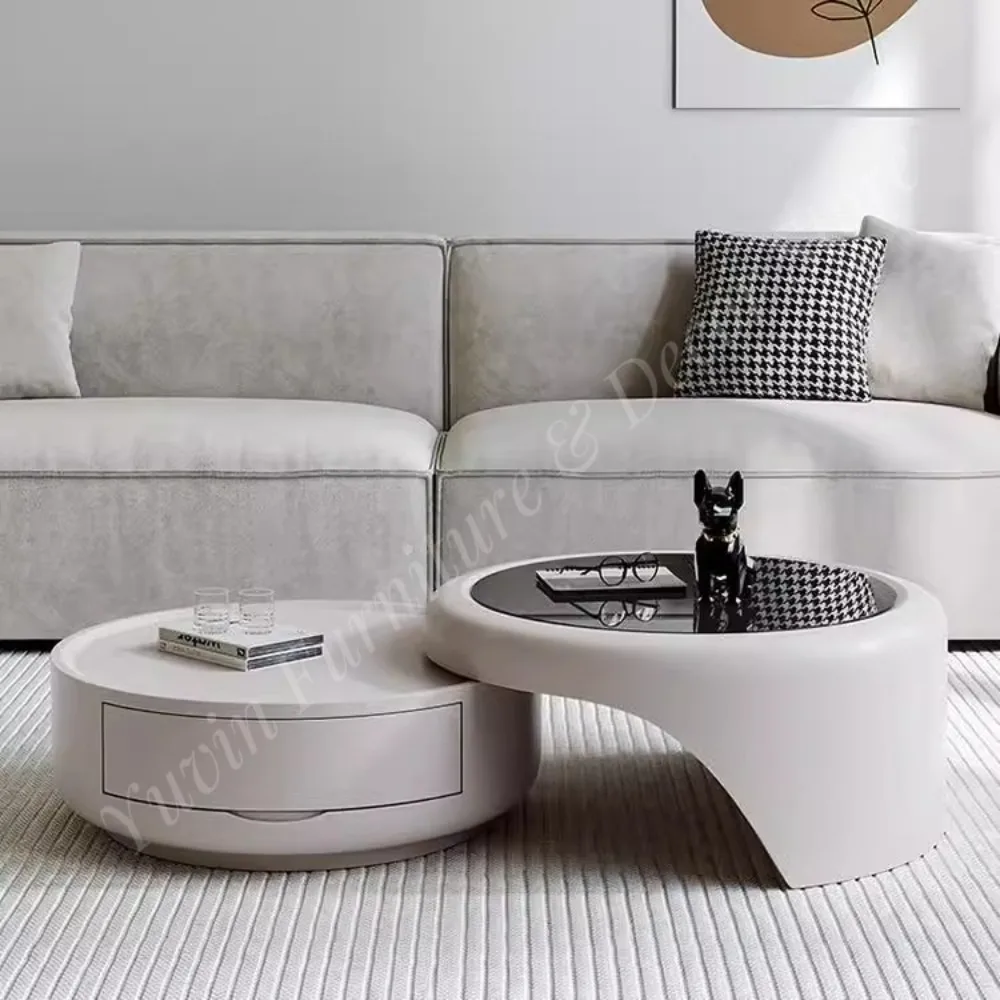 Retractable Modern Coffee Table Round Coffee Table Glass Coffee Table Living Room