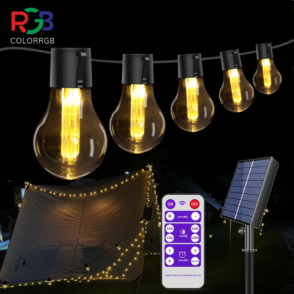 Solar Powered Outdoor String Lights,Waterproof Patio Lights, 8.7M 20 Edison Bulbs,8 Modes, Remote Control for Cafe, Porch,