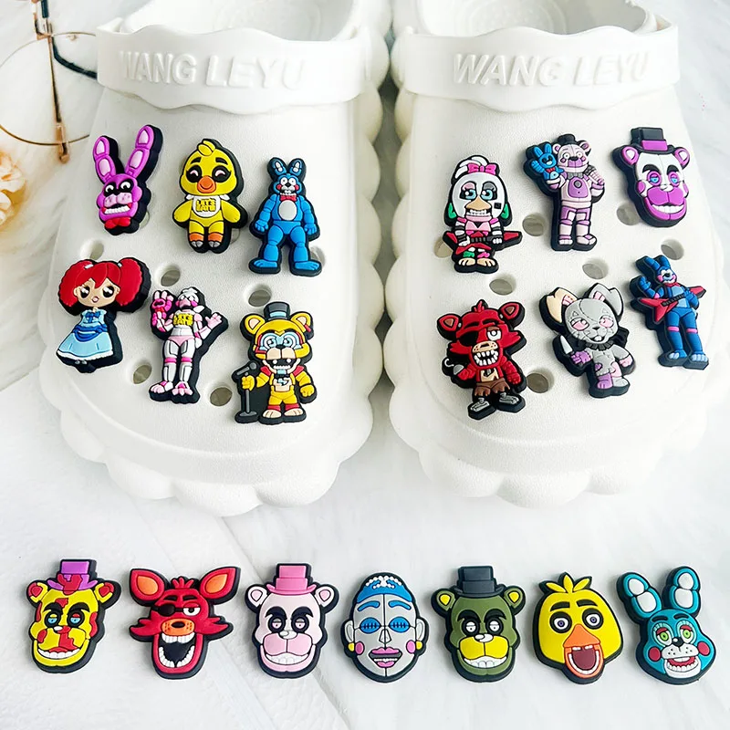 Five Nights at Freddy\'s PVC Shoe Charms, FNAF Toy, Jeu de dessin animé, Décorations de salle de bain, DIY Crocs, Vente en gros, Jibz, 12 pièces