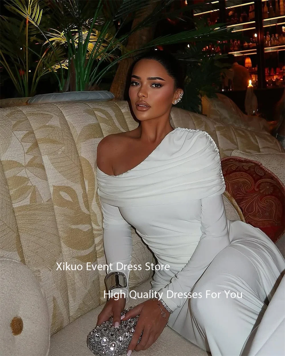 Xikuo Geraffte, figurbetonte, formelle Brautkleider, Meerjungfrau, drapiert, Schlitz, Brautkleider, asymmetrischer Ausschnitt, Vestido De Novia, individuell gestaltet