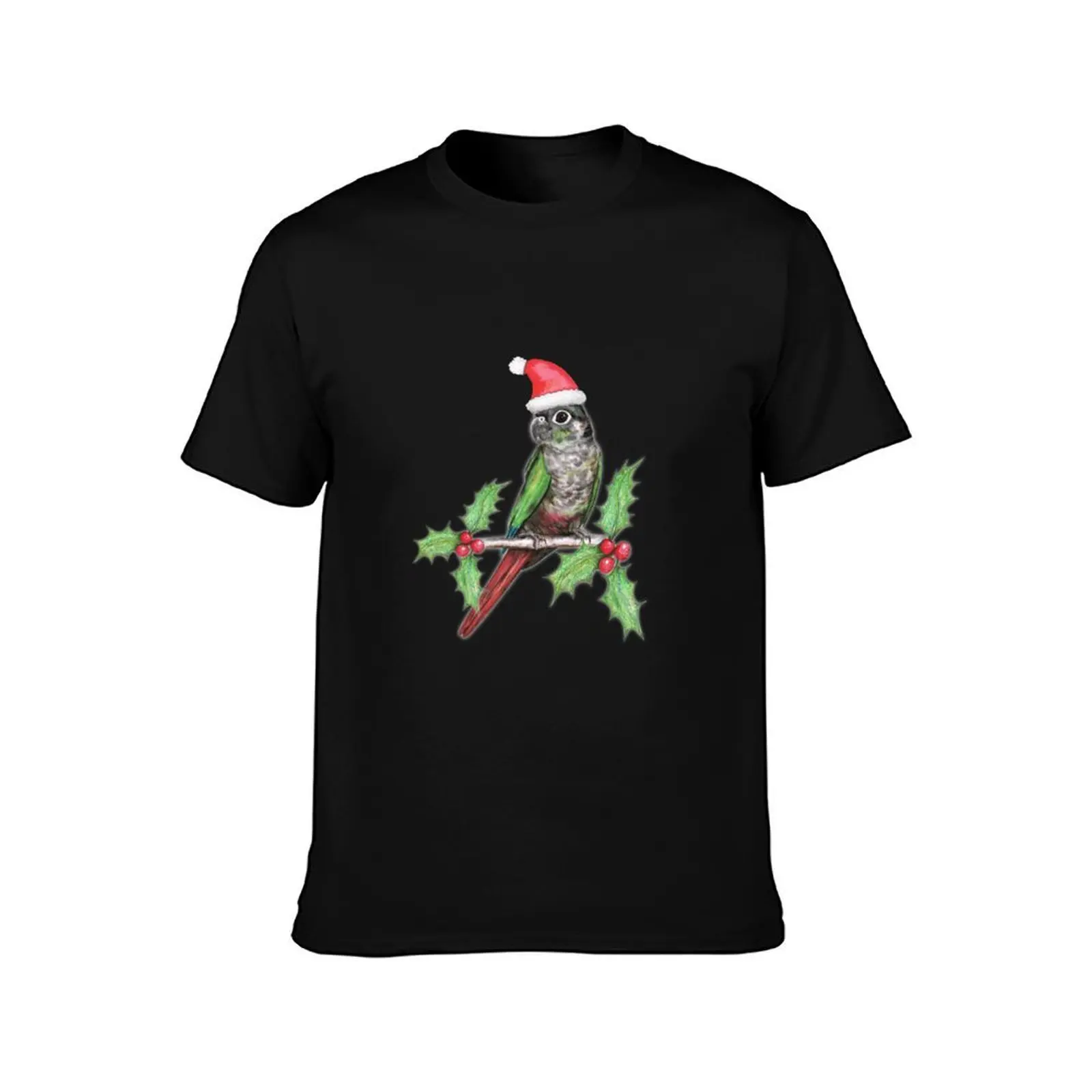 Christmas green cheeked conure T-Shirt Summer Casual Cotton Tee Oversized Streetwear Tops Vintage Graphic Print 100% Cotton