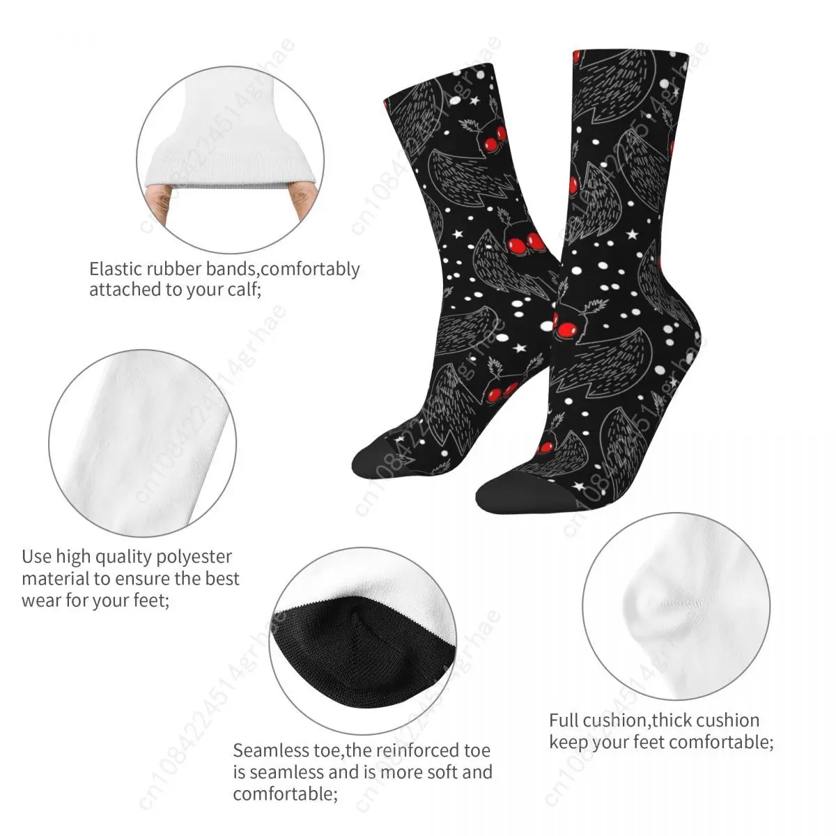 Mothman Night Chaussettes grises Bat Cryptids Bas tendance Couple Chaussettes de sport de course confortables Automne Chaussettes antidérapantes personnalisées