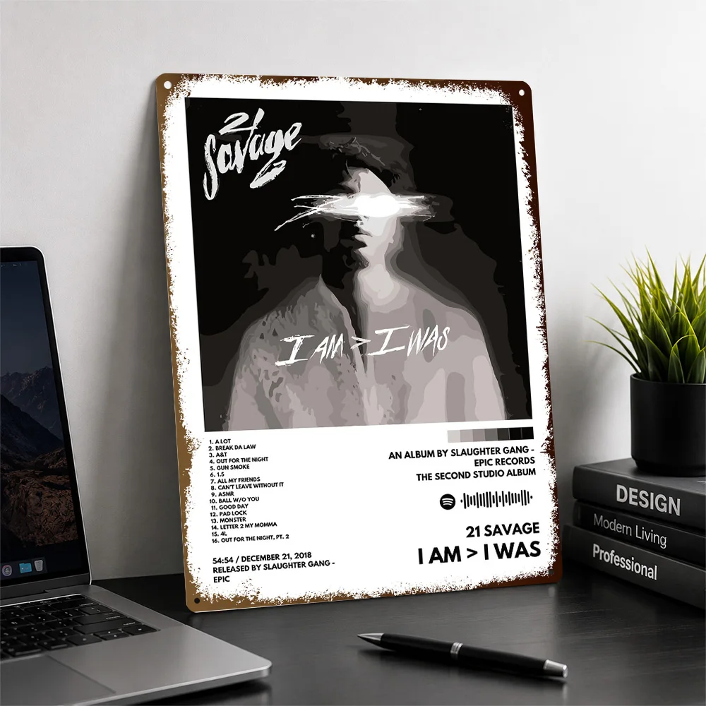 21 Savage Portrait Album Textured Metal Poster Monochrome Wall Art For Listening Room Personalized Aluminum Sign Birthday Gift