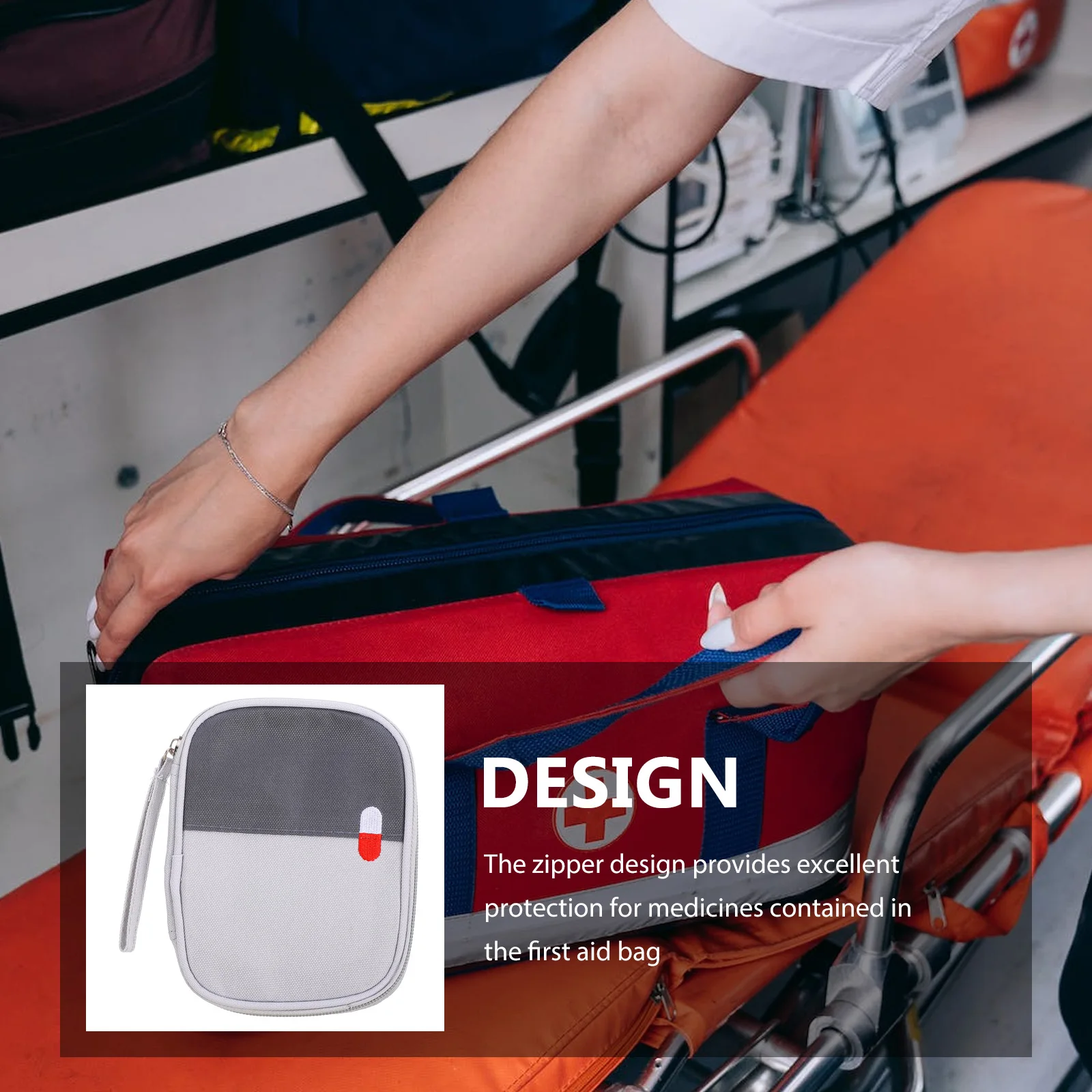 

Portable Medicine Small Medical Bag Gray Travel First Aid Pouch Empty Supply Bag Zipper Design Lightweight Compact Emergency Kit