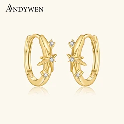 ANDYWEN 925 Sterling Silver Star Round Zircon CZ Hoop Earring Piercing 2025 Women Luxury Romantic Winter Fine Jewelry Gift