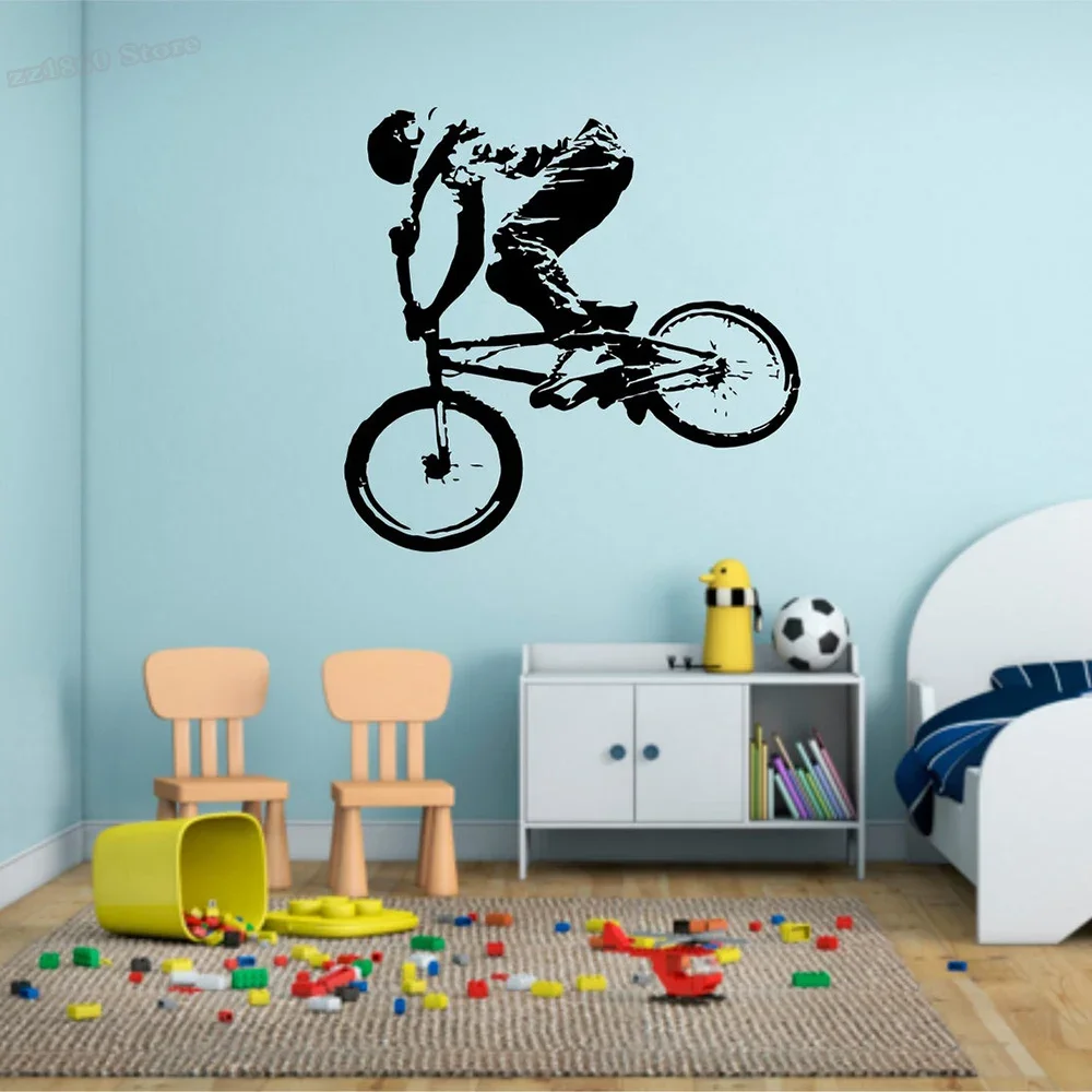 BMX Cyclist Wall Decal Bicycle racing Wall Sticker for Home Boys Bedroom Decoration Poster Vinyl Art Removable Wallpaper A098