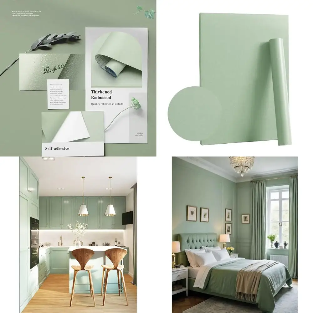 

Светло-зеленые съемные обои, 787 x 17,7, современный текстурированный виниловый рулон для стен и полок