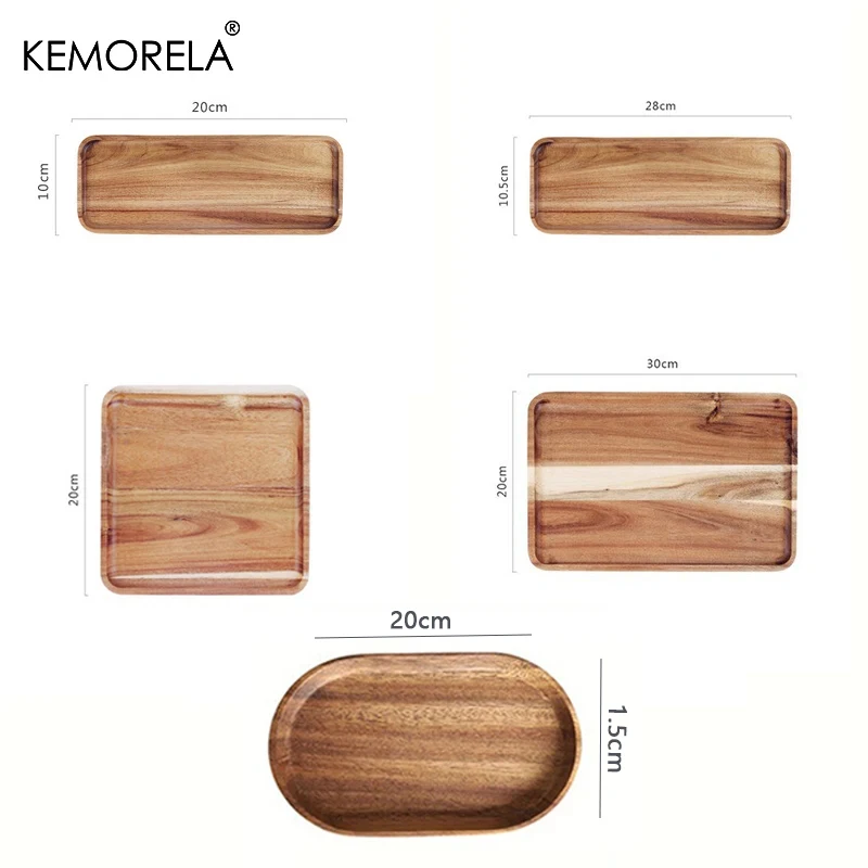 1PCS Acacia Wood Coffee Tray Food CupTrays Decorative Wood Tray Dessert Bamboo Tray Gongfu Tea Tray Kitchen Storage Accessories