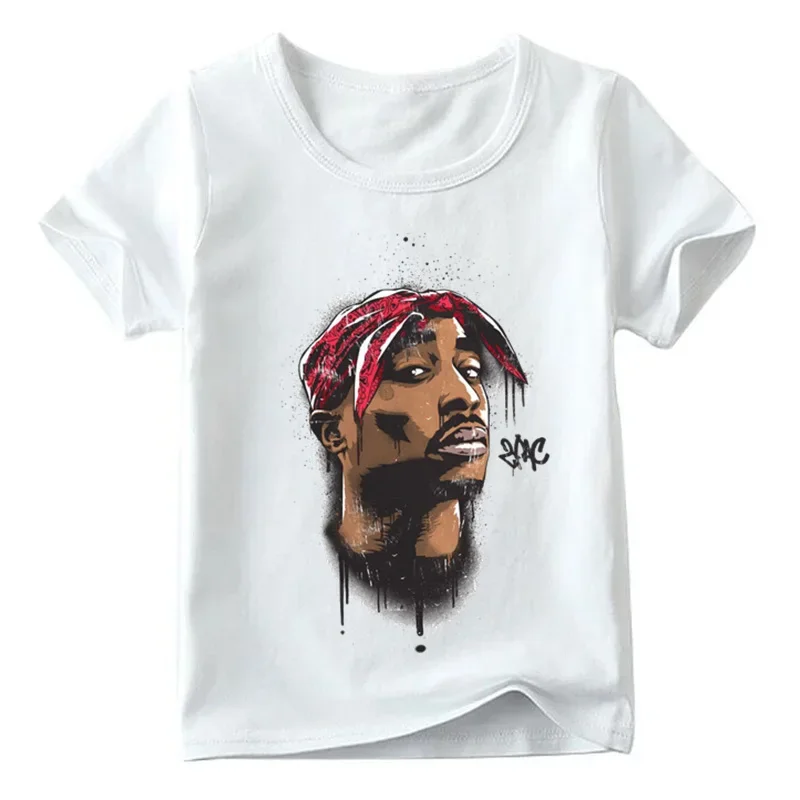 2D Short Sleeve T Shirt Classic 2Pac Portrait Graffiti Print O-Neck Tee Hip Hop Style Top Daily Street Fashion Loose Tee