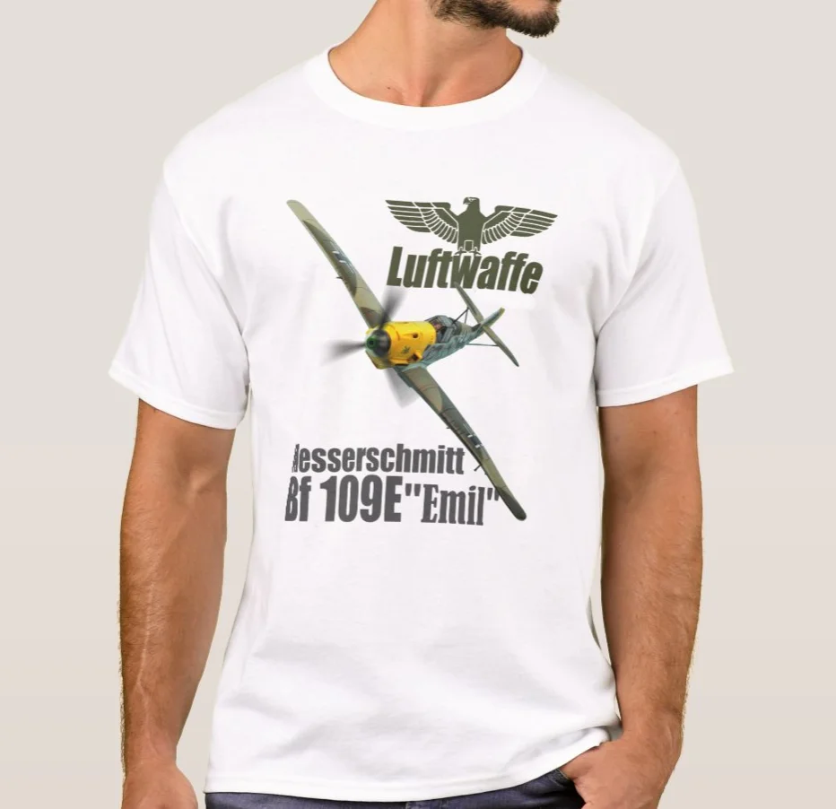 WWII Germany Air Force Messerschmitt Bf 109E Fighter T-Shirt. Summer Cotton O-Neck Short Sleeve Mens T Shirt New S-3XL