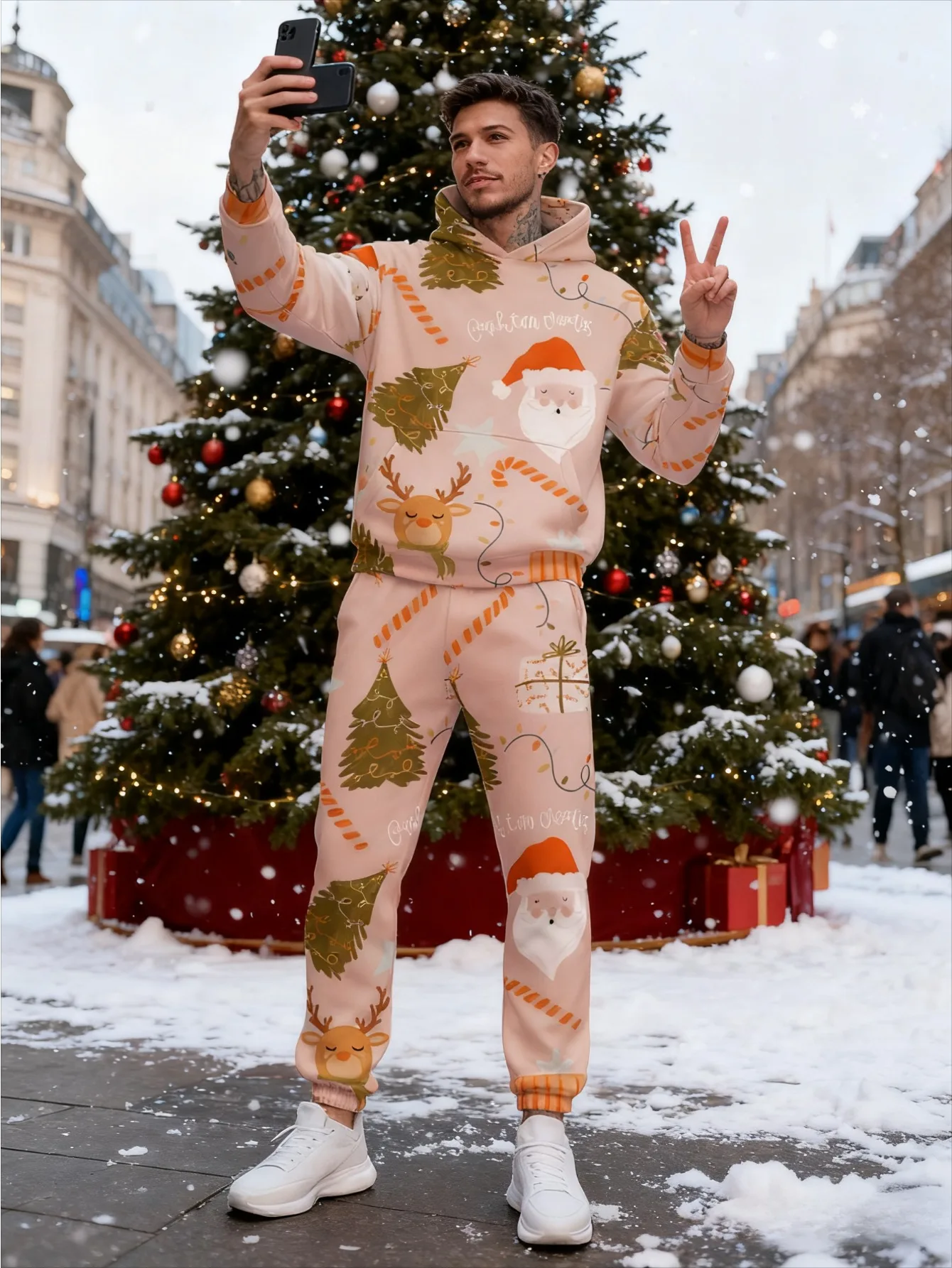 Traje deportivo con capucha y impresión digital para hombres europeos y americanos: tela de sudadera agradable para la piel de alta calidad