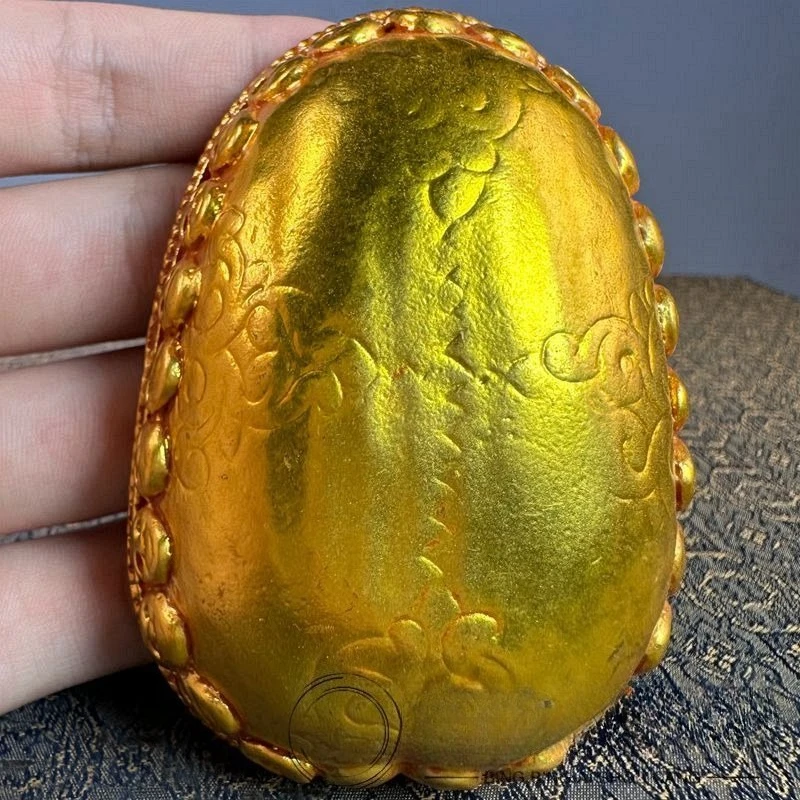 Gilt Tibetan Kapala Offering Bowl, Skull Embossed Tantric Ritual Cup Buddhist Altar Worship Ornament Collectible
