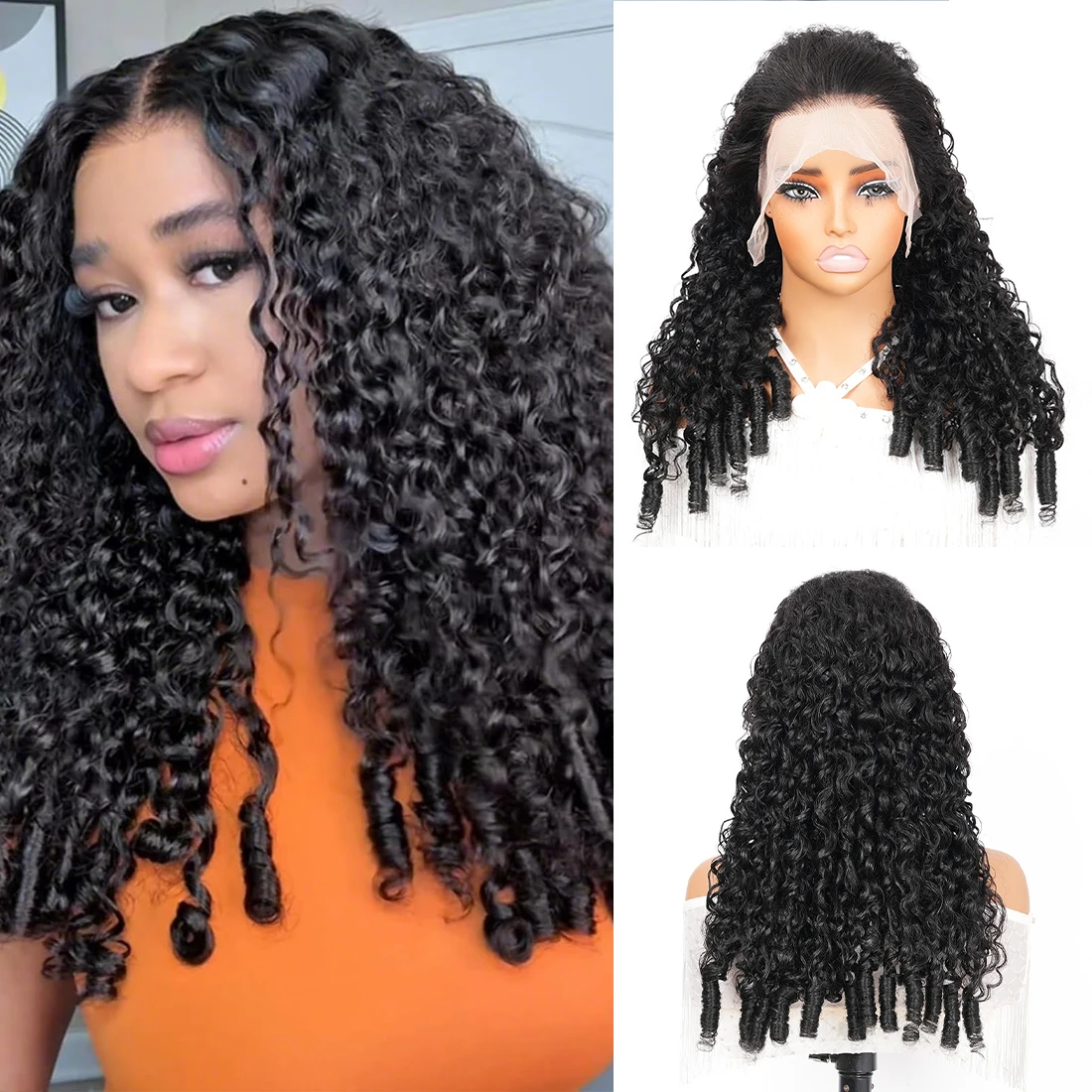 Burmese Curly Wigs Human Hair #1B Natural Black Lace Front Wigs 13x4 Lace Frontal Wigs Preplucked With Baby Hair 220 Density