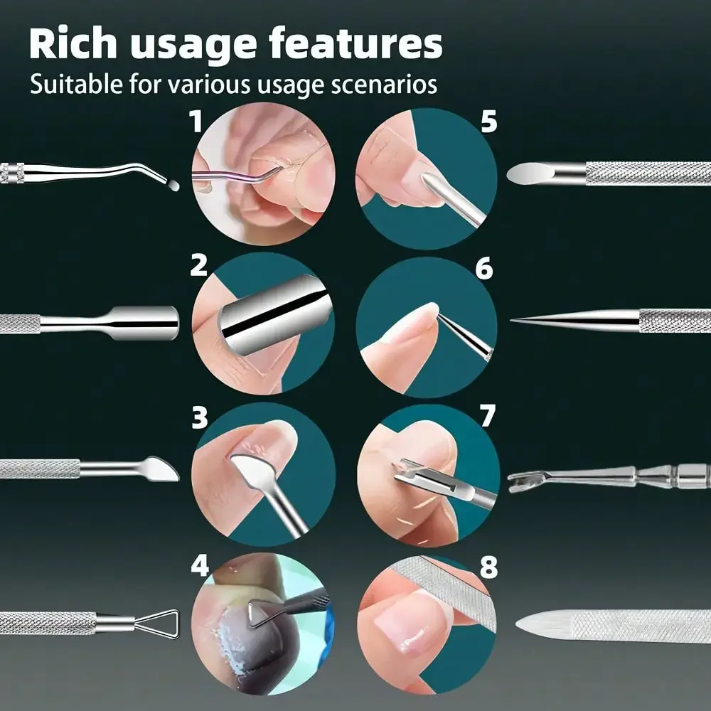 Dual Head Pedicure Kit Stainless Steel Nail Care Tools Set for Toenails & Fingernails,Ingrown Nail Treatment &Cuticle Exfoliator