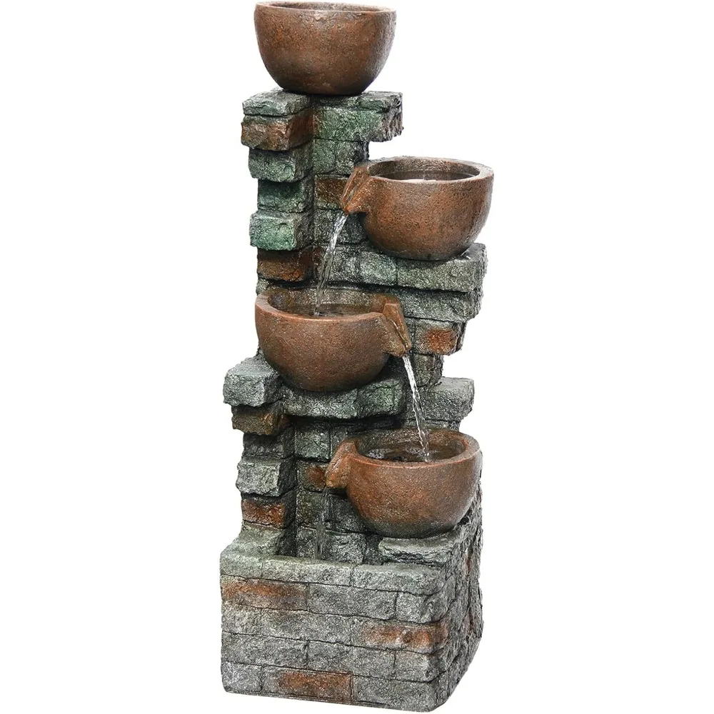 39.37 بوصة ارتفاع نافورة حديقة المياه في الهواء الطلق 5 طبقات وعاء متتالي وأحجار مكدسة شلال مياه ميزة وعاء داخلي زارع وات