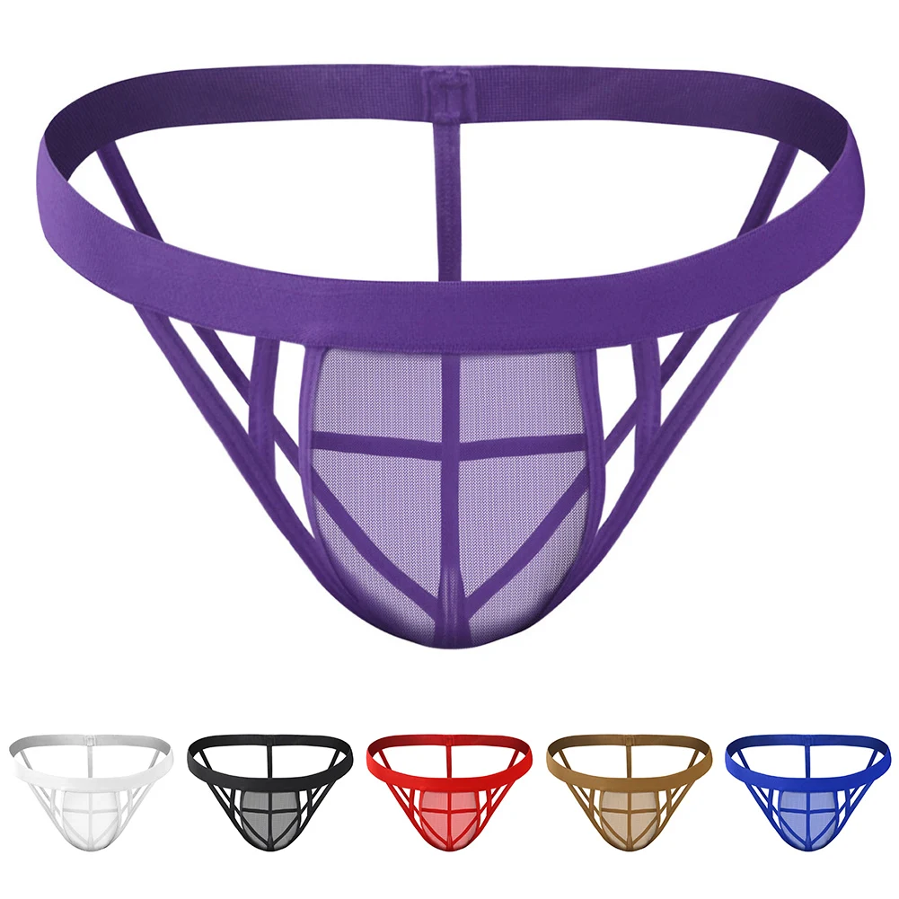 Sexy Mens Lingerie Briefs Mesh See Through Bulge Pouch Jockstrap Underwear G-string Thong Panties Hollow Buttock Erotic Knickers